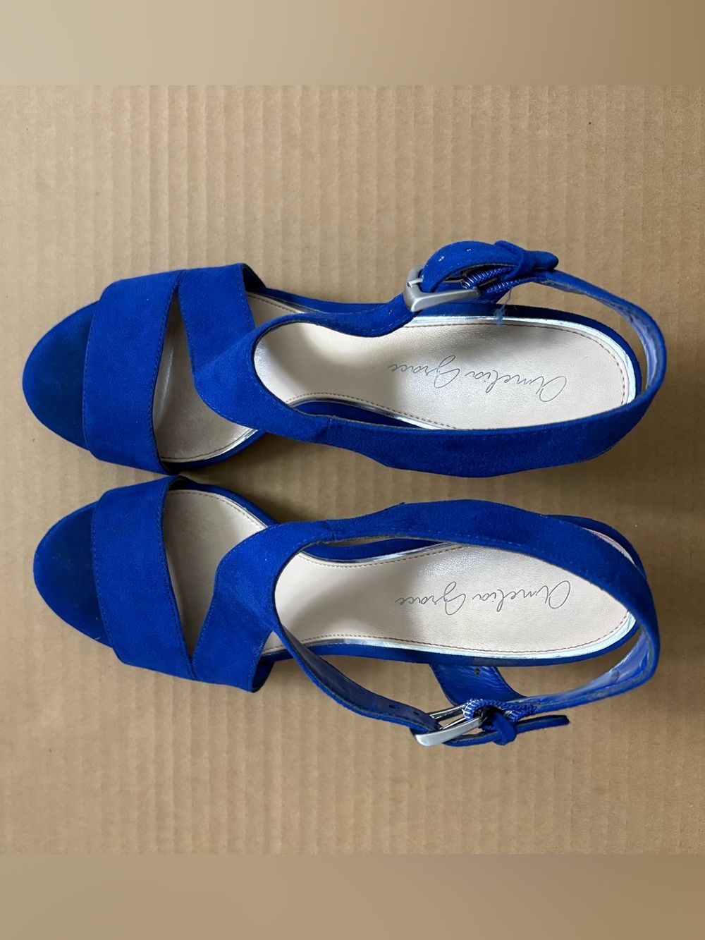 Cobalt Blue Suede Open-Toe Heels with Ankle Strap